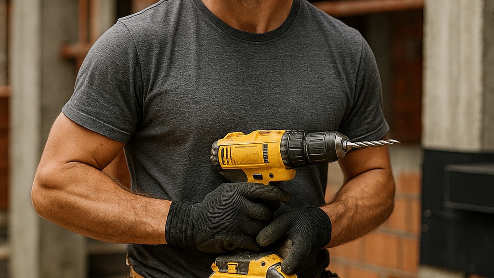 Tradesperson on site with professional power tools